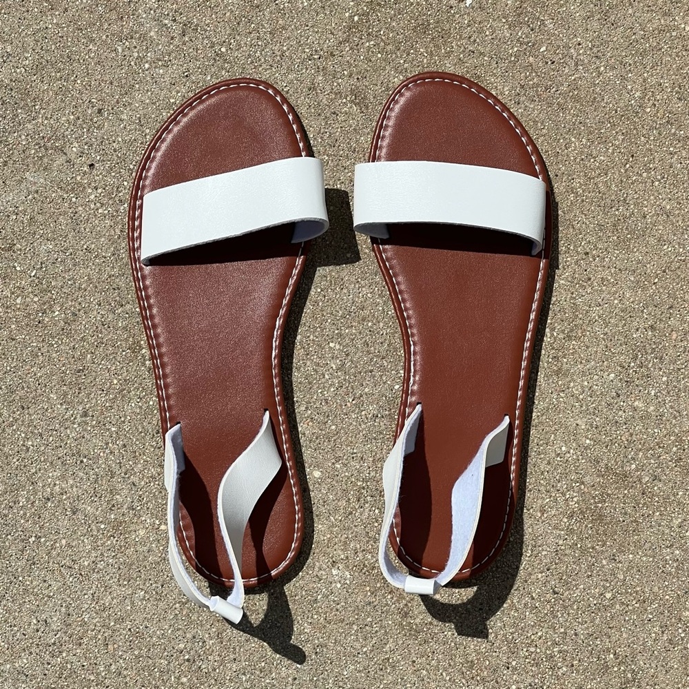 White Leather Ballerina Ribbon Wrap Sandals Size 8.5 Women’s